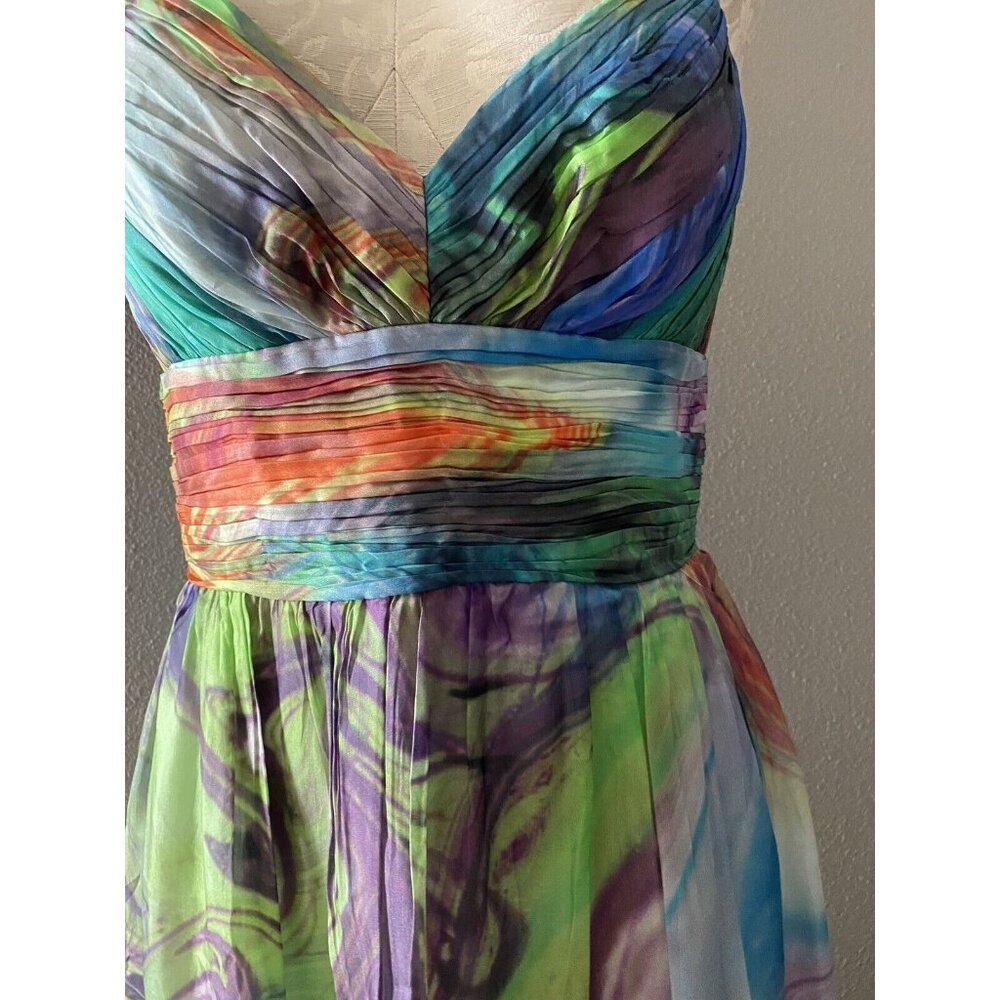 Oleg Cassini Dress 8 OC Braided Strap Rainbow SILK Multicolor Bra Party Wedding - Picture 7 of 8